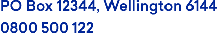 PO Box 12344, Wellington 6144 0800 500 122