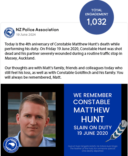 NZ Police Association,19 June 2024,Today is the 4th aniversary of Constable Matthew Hunt's death while performing hi...