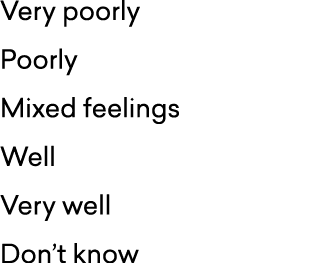 Very poorly Poorly Mixed feelings Well Very well Don’t know