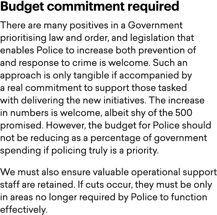 Budget commitment required There are many positives in a Government prioritising law and order, and legislation that ...
